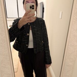 LOFT Green, black, white and gold Tweed Blazer